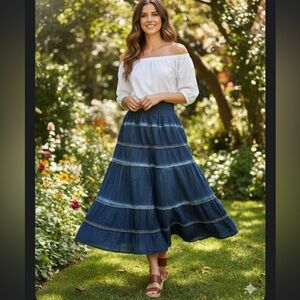 Indigo & Lace elastic waist tiered looking denim skirt -xl NWT